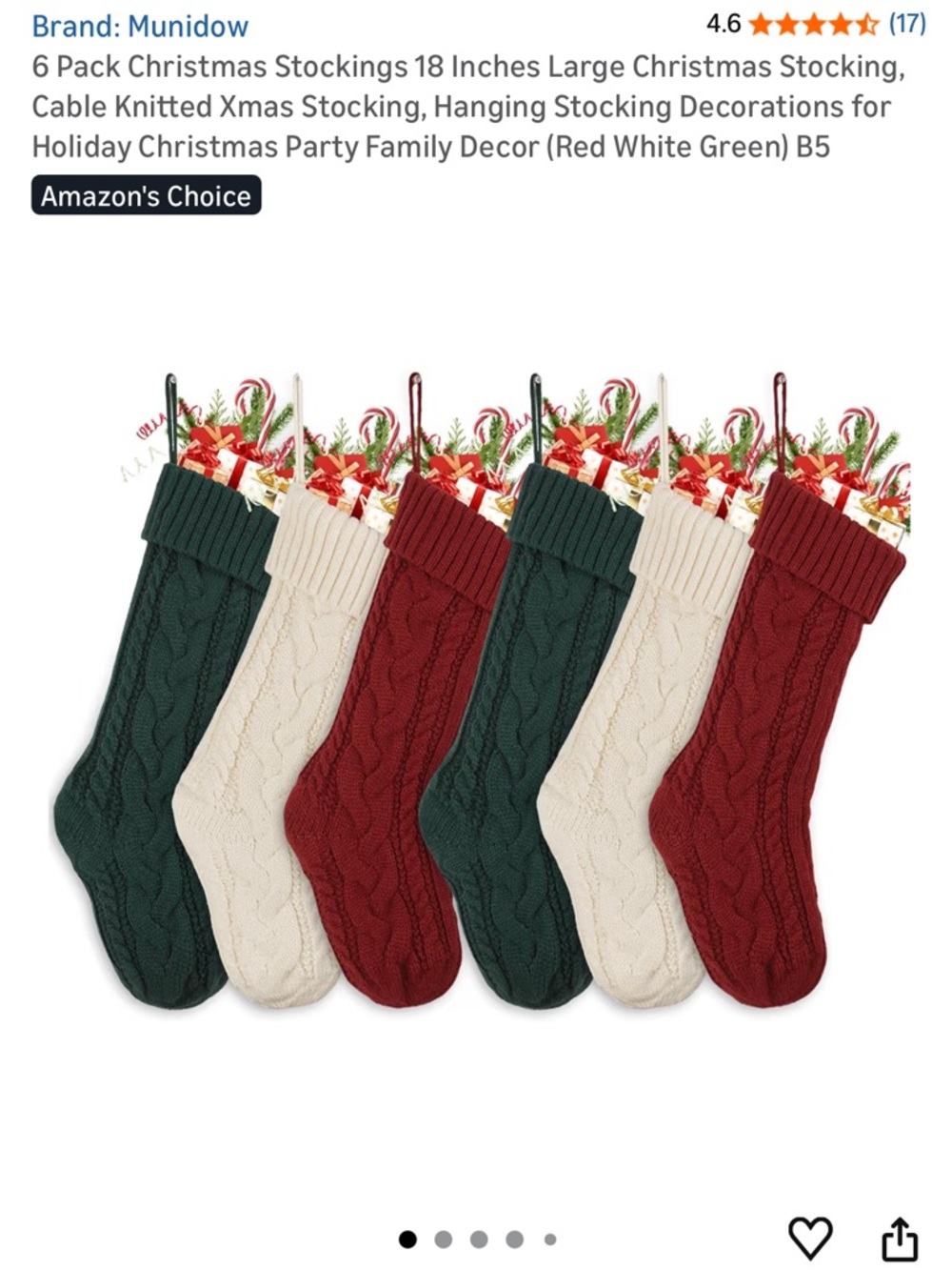 NWOT Amazon Cable Knit Holiday Stockings in Red, Green, Cream (6-Pack)